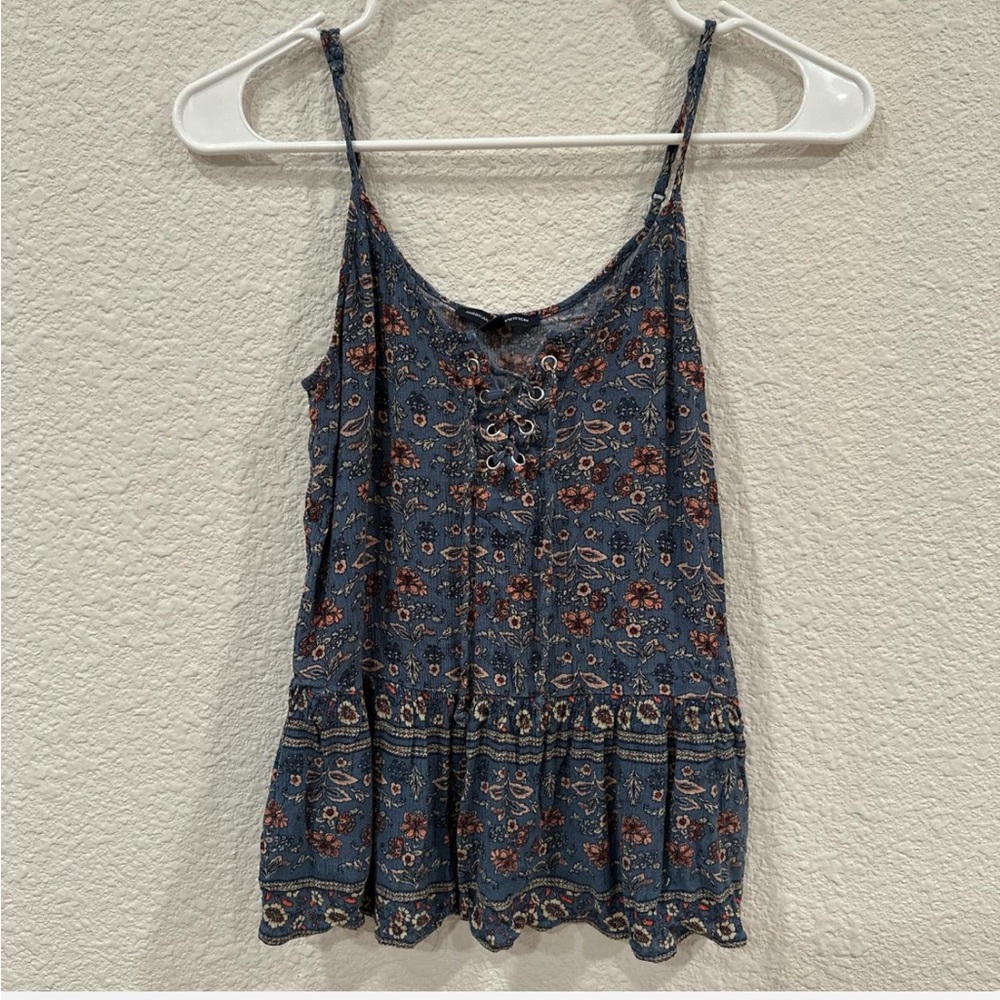 Floral Lace-Up Blue Top